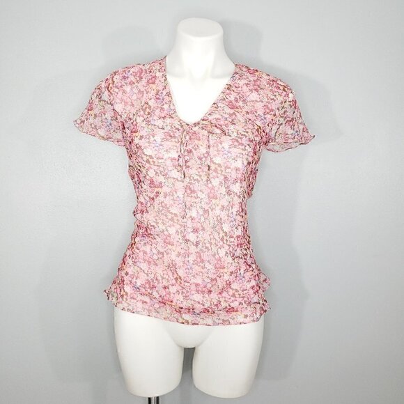 Anne Carson 90s Floral Silk Sequined Top - Picture 2 of 3